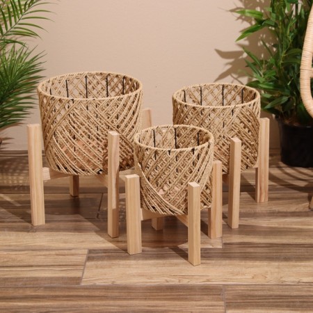 A set of wicker pots, 3 pcs 29x29x22 cm, col. Light beige
