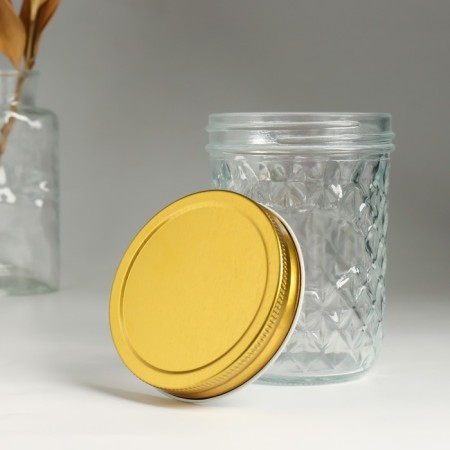 Bank for candles glass with a lid "Romb" transparent 500 ml 8.5x8.5x12 cm-2