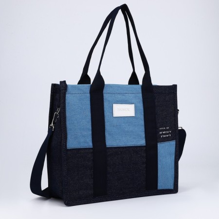 Bag Women's Shoper without fastening, lining, long belt, blue color-3