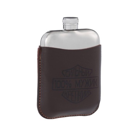 Flaw for alcohol "100% man", stainless steel, cover, gift, 180 ml, 6 oz-1