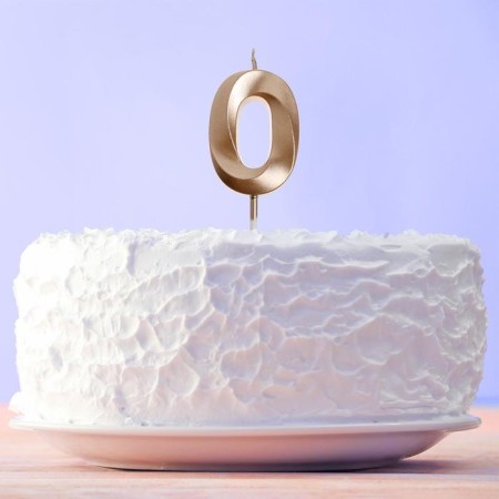 Candle for the cake, number "0", champagne.
