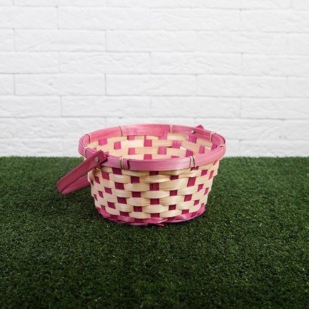 Wicker basket, bamboo, 21x21x10/24 cm, pink-1