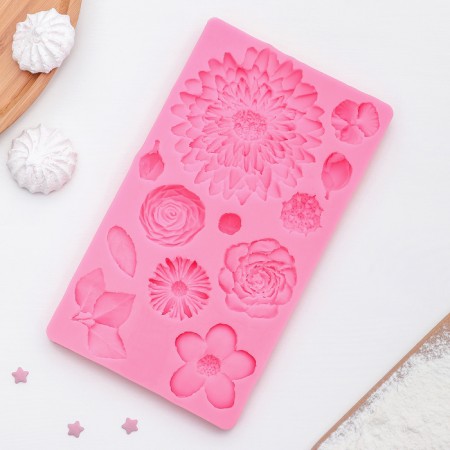 Mold "Flowers", silicone, 25 × 10 cm, pink color