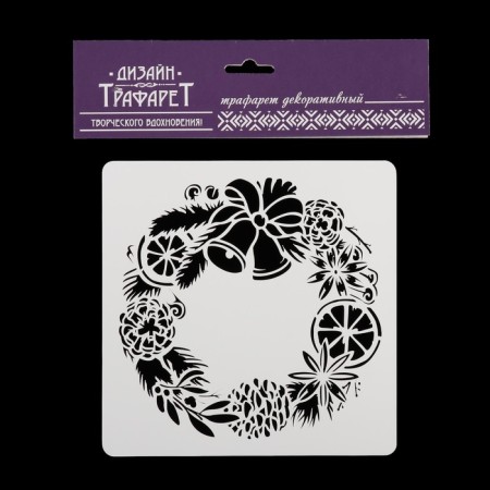 Plastic square stencil "Christmas wreath" 15x15 cm-1
