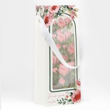 Package-carrier for flowers with a plastic window, “only for you”, white, 30 x 12 x 8 cm