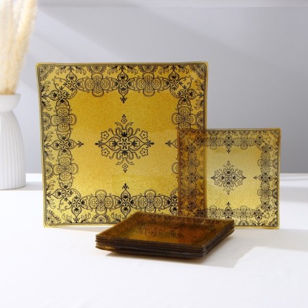Table set, 7 items: 30 × 30 cm - 1 pc, 18 × 18 cm - 6 pcs, gold color with black