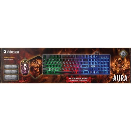 Game set 3 in 1 Defender aura MKP-117, keyboard+mouse+carpet, wired, backlight, 2400 dpi, 2400 dpi-9