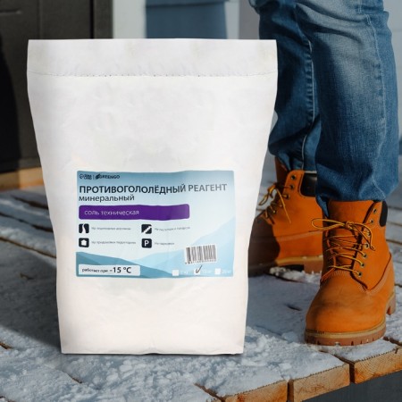 The reagent is anti -icing, technical salt, 10 kg, operates at - 15 ° C, in a bag, Greengo-4