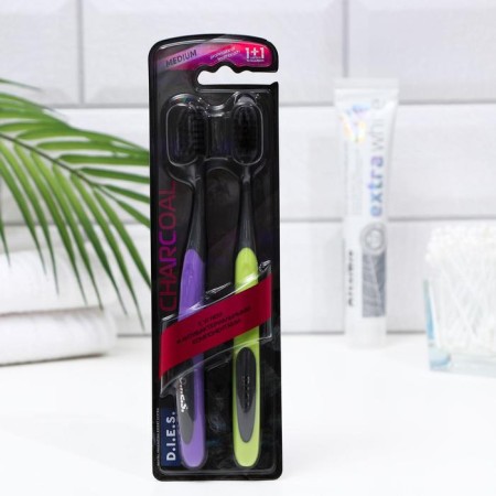 Dental brush D.I.E.S CHARCOAL, average stiffness, 1+1 pc., Mix