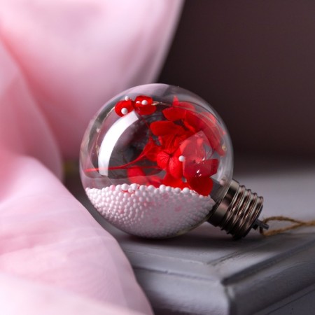 Christmas ball "red petals", batteries, 5 LED, glow warm white-1
