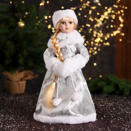 Snow Maiden "In a clutch with fur bombs" 43 cm, silver-white