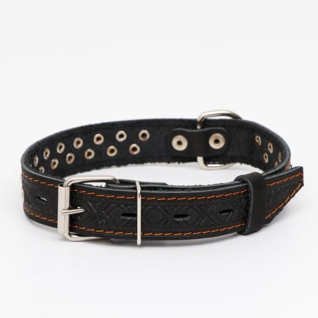 The collar is a single-layer leather, the rimmer, 60 x 3 cm, Osh 45-57 cm, black-1