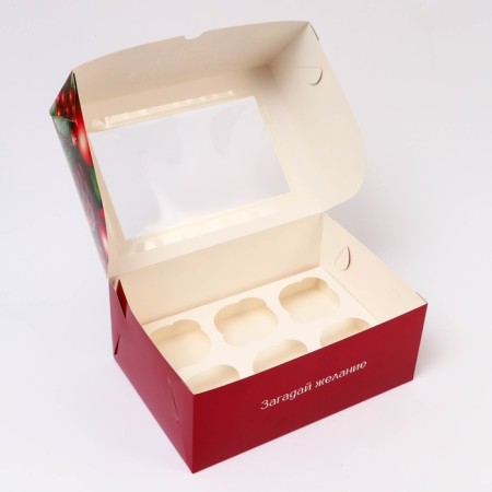 New Year. Box for 6 cupcakes with the window "Make desire", 25 x 17 x 10 cm, packaging-3