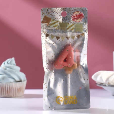 Candle in the cake "Strawberry glaze", number "4", pink, 3.8 cm-1