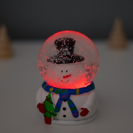 Souvenir Polystone Water Ball Light "Snowman with a Christmas tree in the helmet-bunch" 6.5x6.7x9.5 cm-6