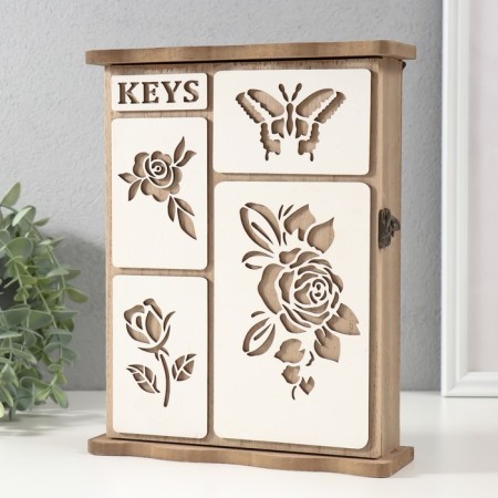 Keywood tree 6 hooks "rose and butterfly" 6.2x19.5x25.2 cm-2