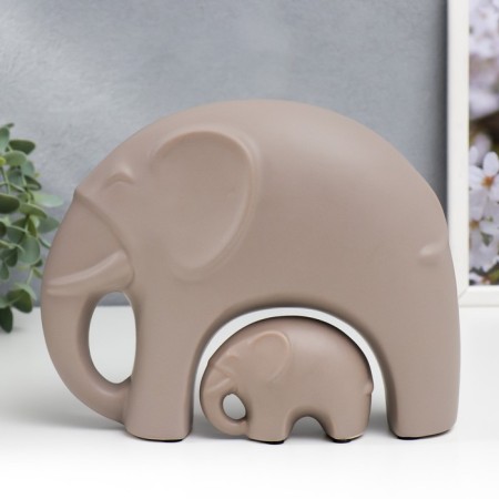 Souvenir Ceramics "Elephant with Elephant" Matte Beige set 2 pcs 18x8x23 cm-2