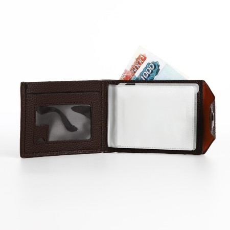 Male purse for magnet, department for bills, cards, coins, brown color-4