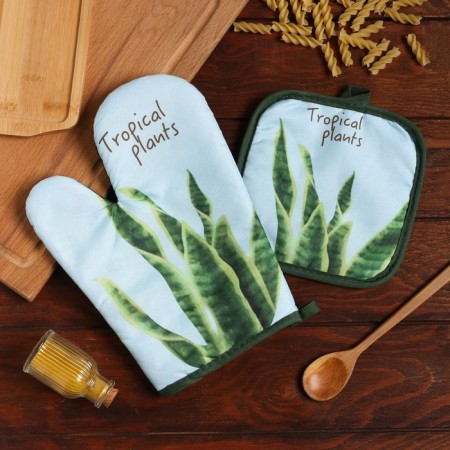 Kitchen set 2 objects of the “tropical” shade color: a severity 17x17 cm, mittens 25x16 cm, 100% p/e