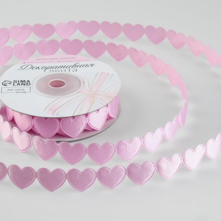 Figure tape "Hearts", 16 mm, 9 ± 0.5 m, pink color