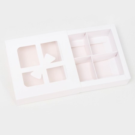 Box for 4 sweets cutting down, "bow", white 12.5 x 12.5 x 3.5 cm-2