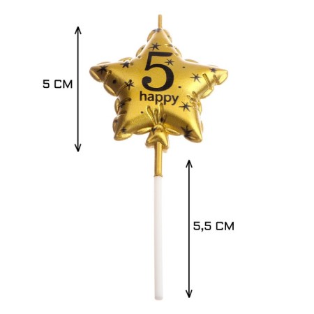 Candle in the cake on the skewer "Air ball. Star", number 5, 5.5 cm, gold-2