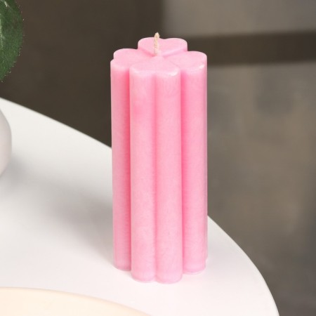 Candle-cylinder "four-leafer", 4.5x10.5 cm, raspberry, 6 hours-1