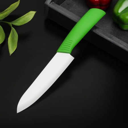 Knife ceramic shade "Simple", blade 15 cm, handle Soft Touch, green color-1