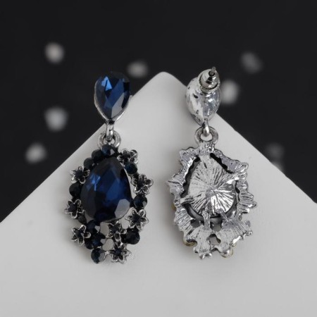 Earrings with rhinestones "carnival" chic, blue color in black silver-2