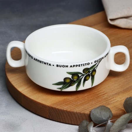 Clus with handles of ceramic "pleasant appetite", 10.5 x 5 cm, 220 ml, white color-3