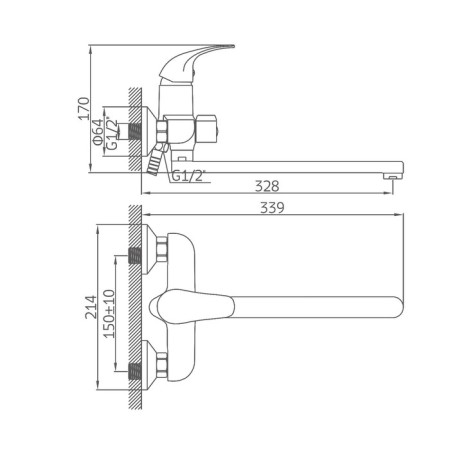 ACCOONA A7124 bath mixer, single -leaf, pour 300 mm, shower set, chromium-7