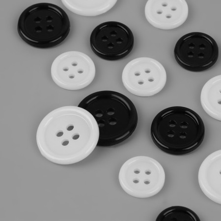 A set of buttons, 4 punctures, d = 12.5 / 15 / 17.5 mm, 80 ± 4 pcs, in a container, black / white color-1