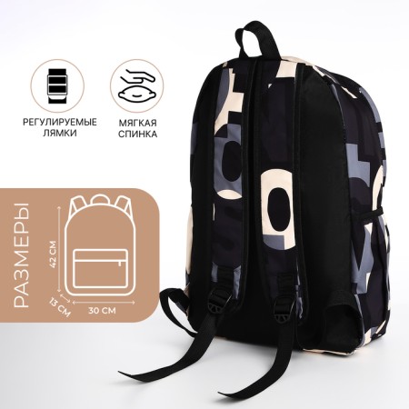 School backpack from textiles on a zipper, 3 pockets, black/gray color-1