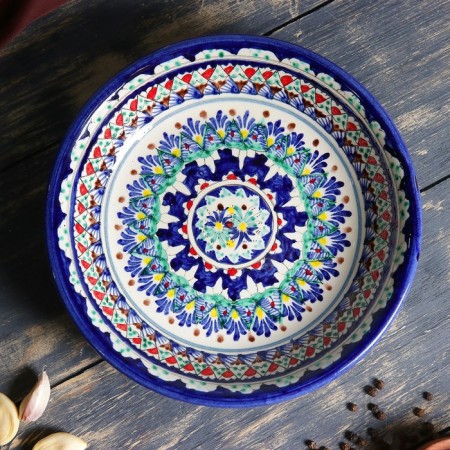 The plate of the Rishtan ceramics "Patterns", blue, deep, 20 cm-8