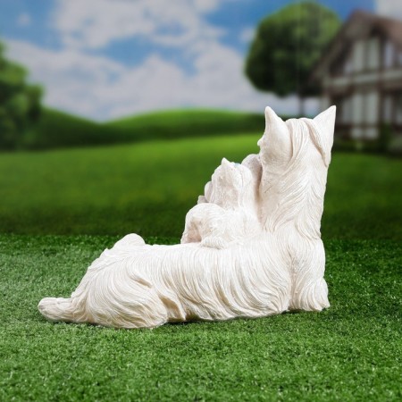 Garden figure "Terrier with puppies" White, 17x20x32cm-2
