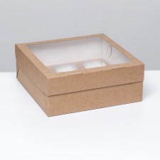 Box for 9 muffins with a window, craft, 25 x 25 x 10 cm