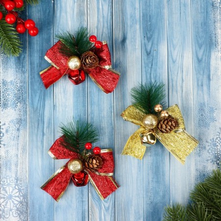 Decoration Christmas tree "Winter miracle" bow Brill balls (set 3 pcs) 10x8 cm, mix