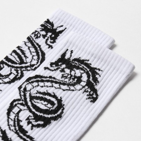 Socks, white color/black dragon, river 31-1