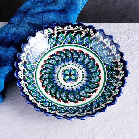 The plate of the Rishtan ceramics "Patterns", blue, deep, mix, 20 cm-3