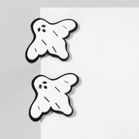 Acryl Earrings "Ghosts" frightening, black and white color in silver-1