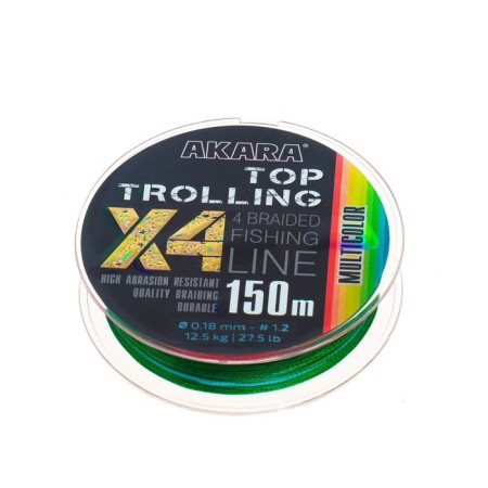 AKARA TOP Trolling X4 cord, diameter 0.18 mm, test 12.5 kg, 150 m, multicolor