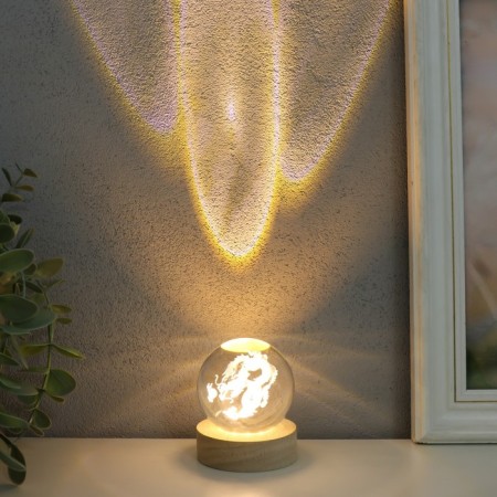Souvenir glass backlight "Dragon" d = 6 cm stand wood, usb 6.5x6.5x7.5 cm