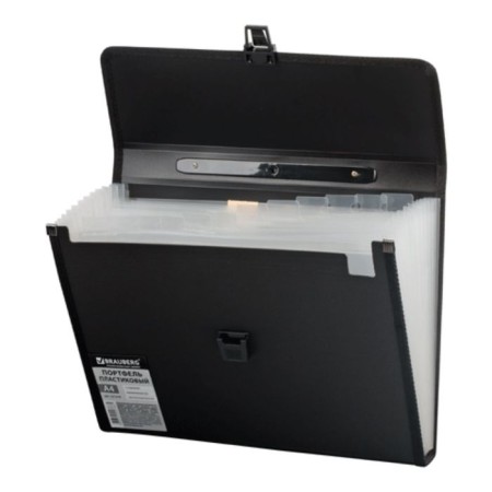 Plastic portfolio A4, 332 x 245 x 35 mm, 13 departments, texture, plastic index, black-2