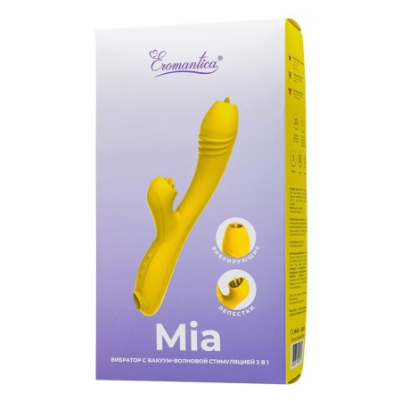 Eromantica Mia Vacuum-wave stimulator with vibration and tongues, 22 cm, silicone, yellow color-10