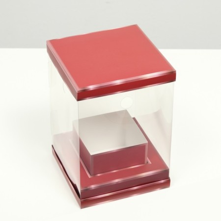 Box for flowers with a vase and PVC windows are folding, red, 16 x 23 x 16 cm-2