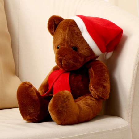 Soft toy "Bear", in the New Year's cap, 20 cm, brown color-1