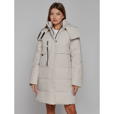 Coat insulated winter female, size 44, beige color-7