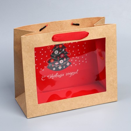 New Year's Craft gift package with a New Year tree plastic window, 24 x 20 x 11cm, New Year-2