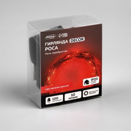Garland "thread" 10 m Rosa, IP20, silver thread, 100 LED, red glow, 12 V-3