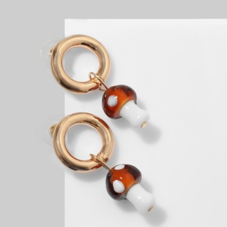 Earrings "Mushrooms" fly agaric in specking, white-brown color in gold-1